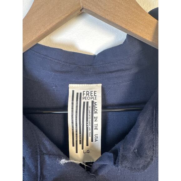 Free People Linen-Blend Super Wide Leg Long Sleeve Jumpsuit - Navy Blue L - Picture 3 of 8